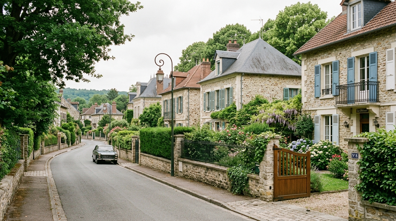 Quartier résidentiel d'Écully avec pavillons et jardins arborés