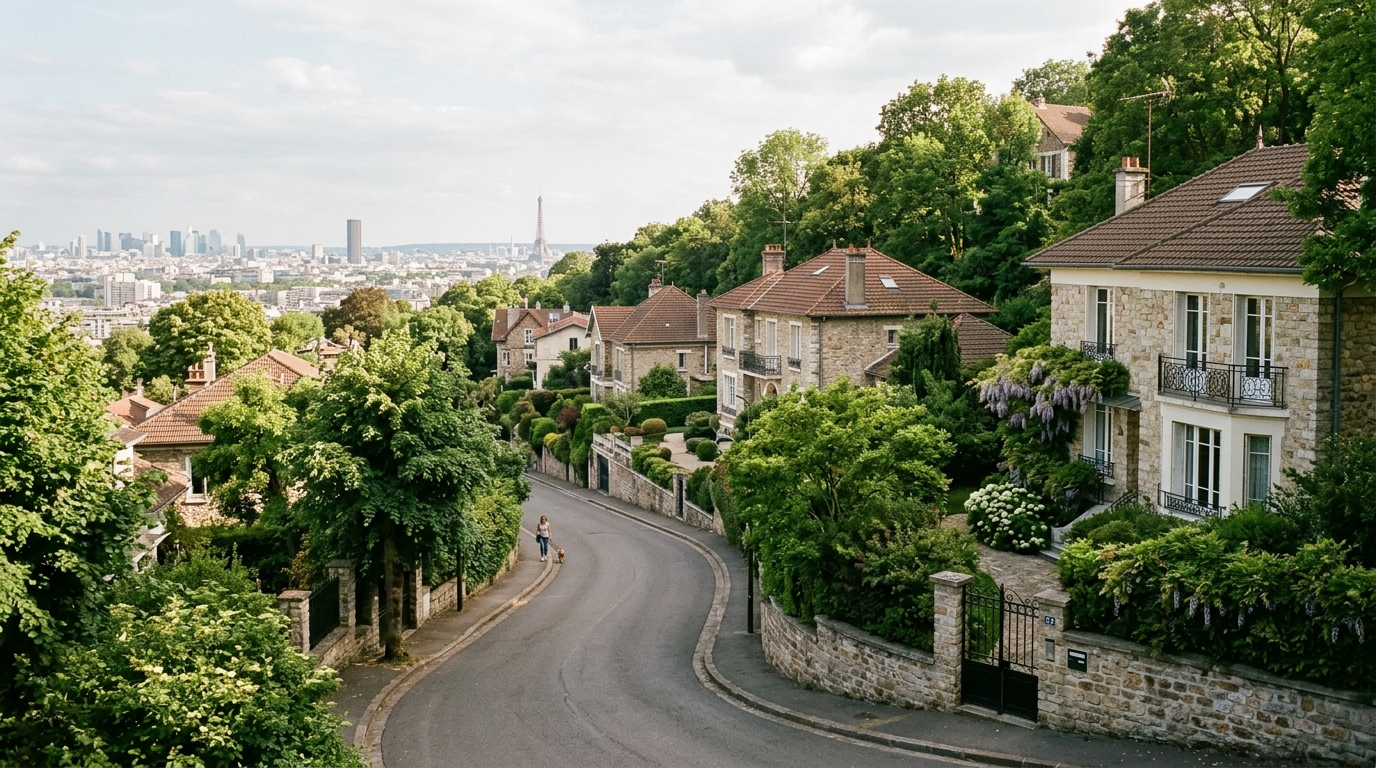 Quartier pavillonnaire résidentiel d'Écully (69130) avec jardins clos